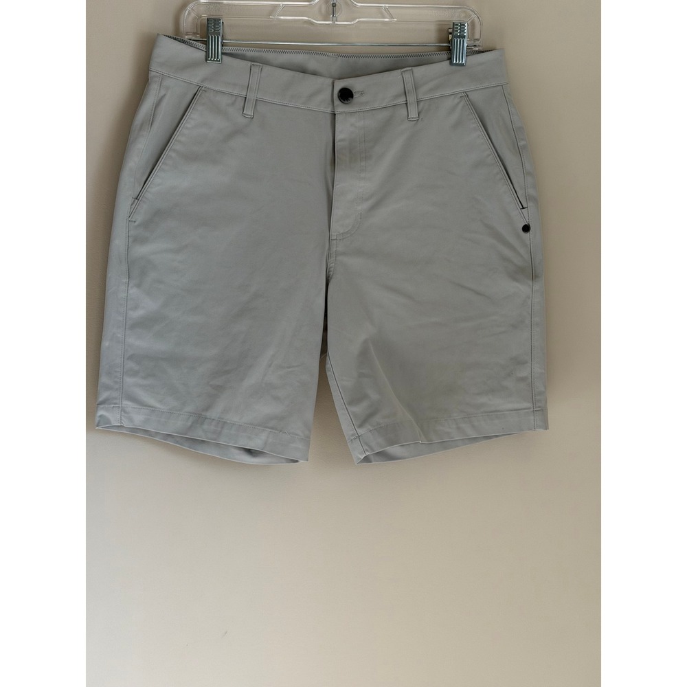 Vuori Aim Shorts 31 Brown 8" Inseam Performance Golf Chino Zip Pocket Preppy